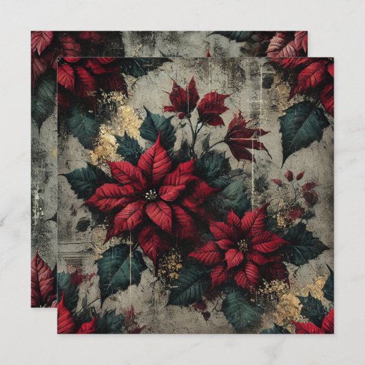 Afdrukbare Grungy Poinsettia Behang Scrapbook Kaart (Voorkant / Achterkant)