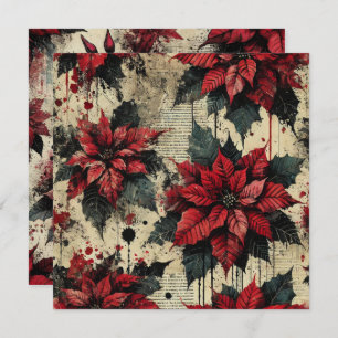 Afdrukbare Grungy Poinsettia krantenpapier Scrapbo Kaart