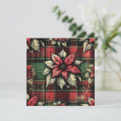 Afdrukbare Grungy Poinsettia Plaid Stof Scrapbook Kaart (Staand voorkant)