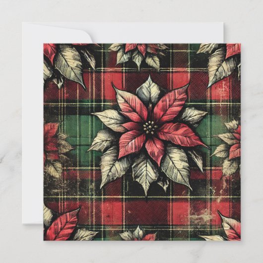 Afdrukbare Grungy Poinsettia Plaid Stof Scrapbook Kaart (Voorkant)