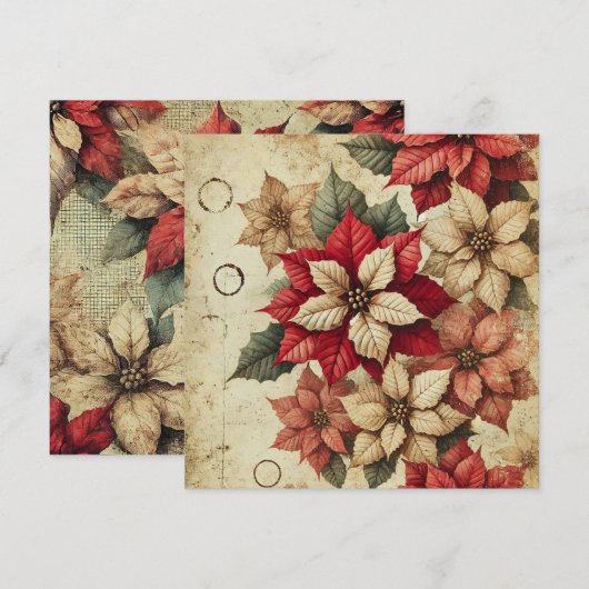 Afdrukbare Grungy Tattered Poinsettia Scrapbook Kaart (Voorkant / Achterkant)