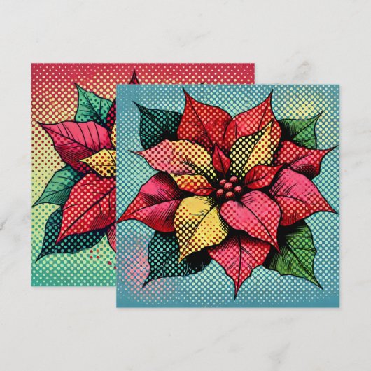 Afdrukbare Halftone Pop Art Poinsettia Scrapbook Kaart (Voorkant / Achterkant)