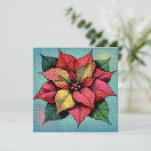 Afdrukbare Halftone Pop Art Poinsettia Scrapbook Kaart (Staand voorkant)
