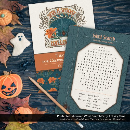 Afdrukbare Halloween Easy Word Search Party Game Feestdagenkaart