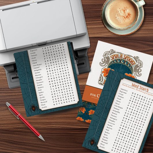 Afdrukbare Halloween Word Search Party-activiteit Feestdagenkaart