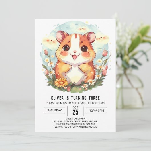 Afdrukbare Happy Hamster Verjaardag Kaart (Staand voorkant)