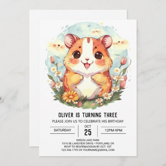 Afdrukbare Happy Hamster Verjaardag Kaart (Voorkant / Achterkant)