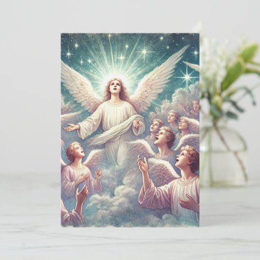 Afdrukbare Hemelse Hostie van Engelen Scrapbook Kaart (Staand voorkant)