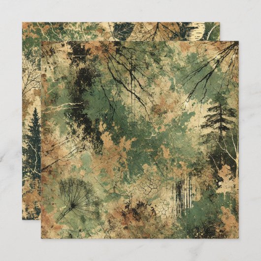 Afdrukbare Herfst Forest Distressed Ink Scrapbook Kaart (Voorkant / Achterkant)