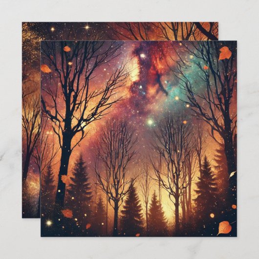 Afdrukbare Herfst Galaxy Twilight Forest Scrapbook Kaart (Voorkant / Achterkant)