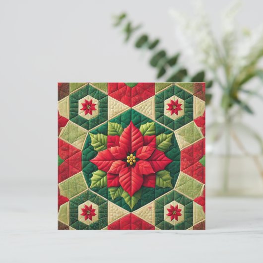 Afdrukbare Hexagon Patchwork Poinsettia Scrapbook Kaart (Staand voorkant)