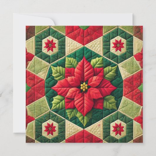 Afdrukbare Hexagon Patchwork Poinsettia Scrapbook Kaart (Voorkant)