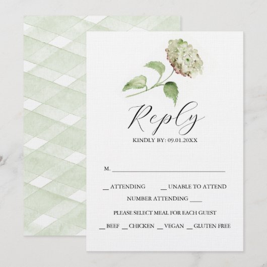 Afdrukbare Hydrangea Huwelijk RSVP Kaarten (Voorkant / Achterkant)