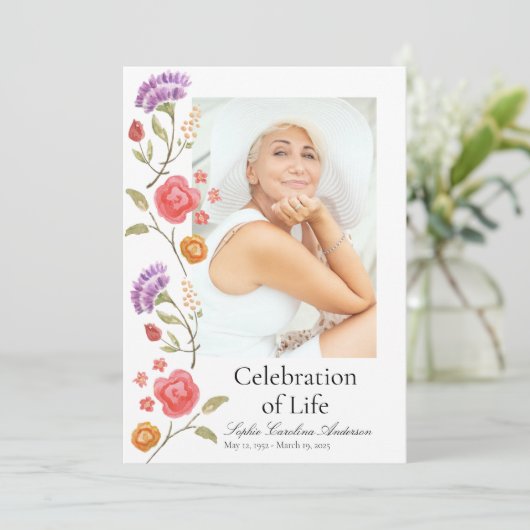 Afdrukbare kant Bloemen Viering van het Life-progr Kaart (Staand voorkant)