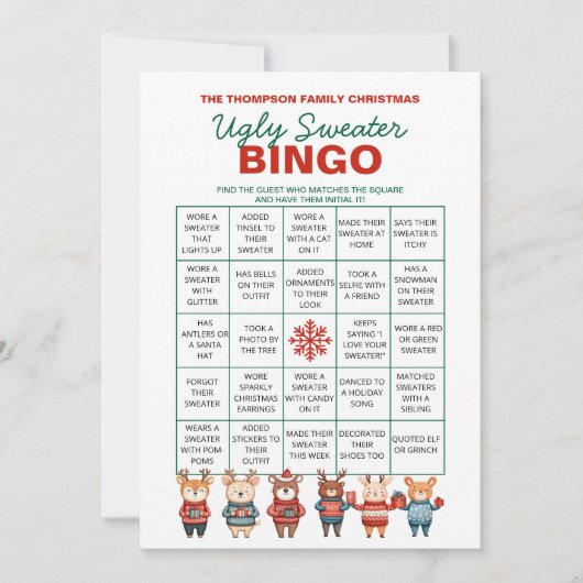 Afdrukbare lelijke trui Bingo spel Feestdagenkaart (Voorkant)