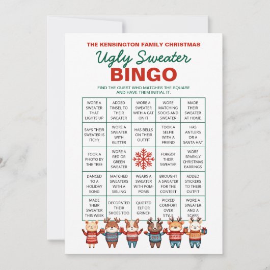 Afdrukbare lelijke trui Bingo spel Feestdagenkaart (Voorkant)