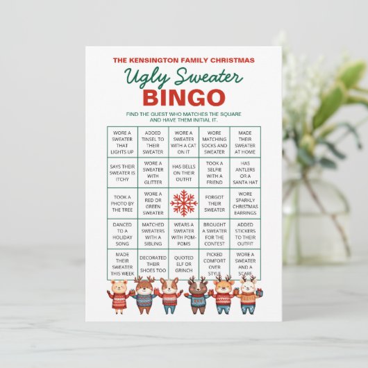Afdrukbare lelijke trui Bingo spel Feestdagenkaart (Staand voorkant)