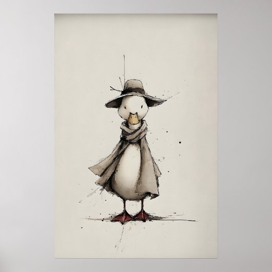 Afdrukbare lente-eend kunst, minimalistische print (Voorkant)