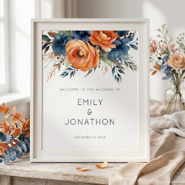 Afdrukbare marine verbrande oranje bloemrijke welk poster
