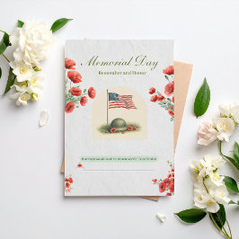 Afdrukbare Memorial Day met militair helm Notitiekaartje