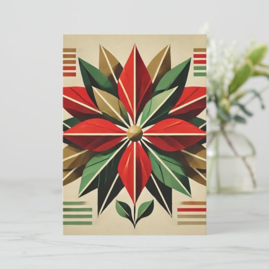 Afdrukbare Mid-Century Modern Poinsettia Scrapbook Kaart (Staand voorkant)