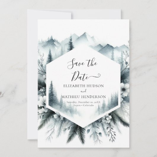 Afdrukbare minimale berg bruiloft save the date (Voorkant)