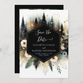 Afdrukbare minimale betoverde bos bruiloft save the date (Voorkant / Achterkant)