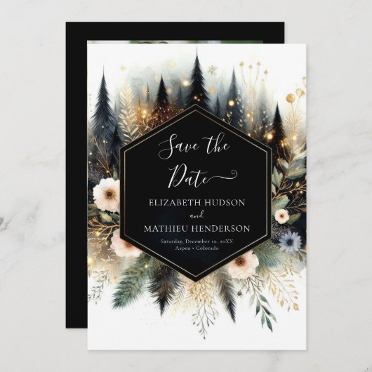 Afdrukbare minimale betoverde bos bruiloft save the date (Voorkant / Achterkant)