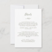 Afdrukbare minimale blad olijfgroene bruiloft deta kaart (Voorkant)