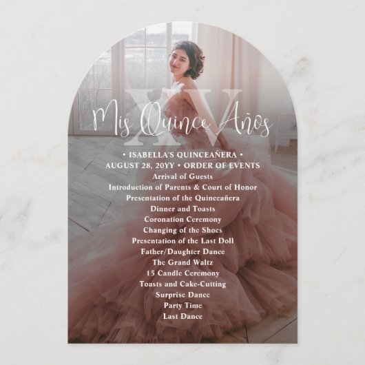 Afdrukbare Mis XV Años Quinceañera Programma Kaart (Voorkant)