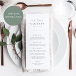 Afdrukbare Modern Minimaal Bruiloft Menu Kaart<br><div class="desc">Ontworpen om te voldoen aan onze Inline bruiloft uitnodigingen. Een prachtig typografisch ontwerp met een minimalistisch gevoel, met modern zwart ash handgeschreven script en klassieke serif belettering. Pas uw menu-items aan met behulp van acht aangepaste tekstvelden. Kies voor professioneel afdrukken en verzenden of selecteer Instant Download voor een optie voor...</div>