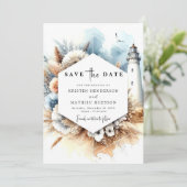 Afdrukbare moderne Romance vuurtoren bruiloft Save The Date (Staand voorkant)