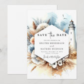 Afdrukbare moderne Romance vuurtoren bruiloft Save The Date (Voorkant / Achterkant)