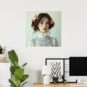 Afdrukbare mooie meisje Witte casual jurk Poster (Thuiskantoor)