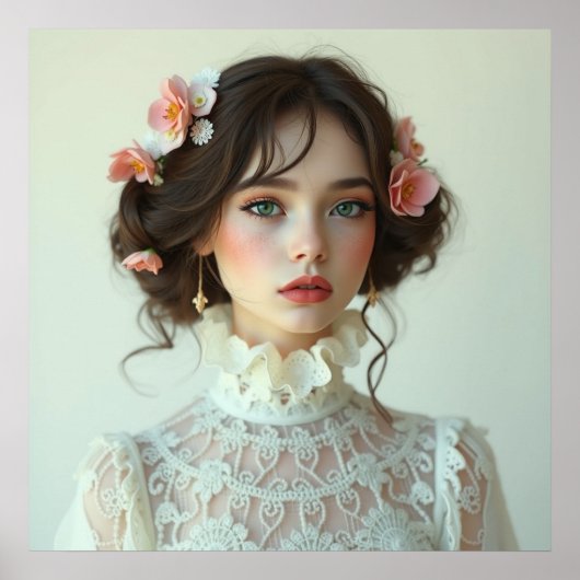 Afdrukbare mooie meisje Witte casual jurk Poster (Voorkant)