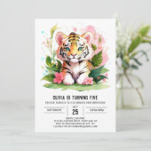 Afdrukbare Mooie Tijger Verjaardagsuitnodiging Kaart (Staand voorkant)