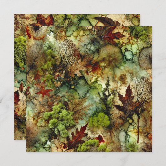 Afdrukbare Mossy Herfst Forest Alcohol Ink Scrapbo Kaart (Voorkant / Achterkant)