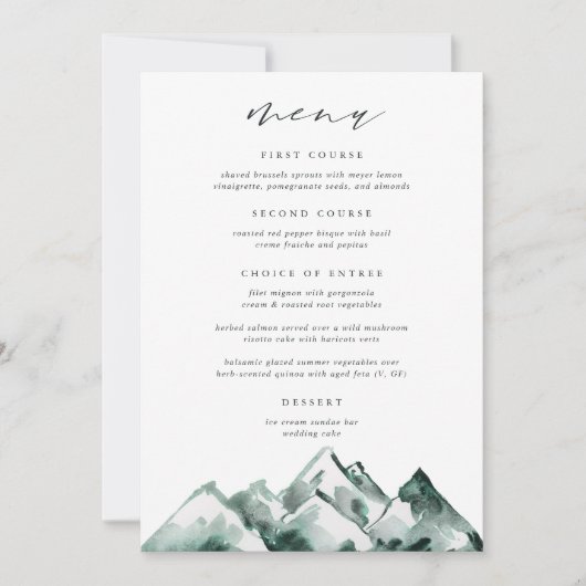 Afdrukbare Mountain Wedding Menu Kaart (Voorkant)