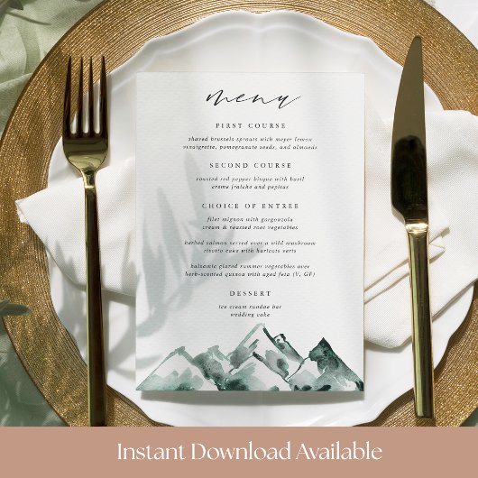 Afdrukbare Mountain Wedding Menu Kaart