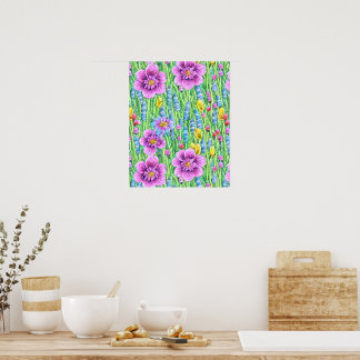 Afdrukbare naadloze bloemen Waterverf schilderij Poster