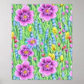 Afdrukbare naadloze bloemen Waterverf schilderij Poster (Voorkant)