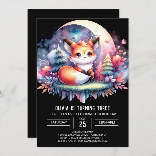 Afdrukbare Natuur Fox Birthday Kaart (Voorkant / Achterkant)