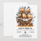 Afdrukbare nautische plezier piraat verjaardag kaart (Voorkant / Achterkant)