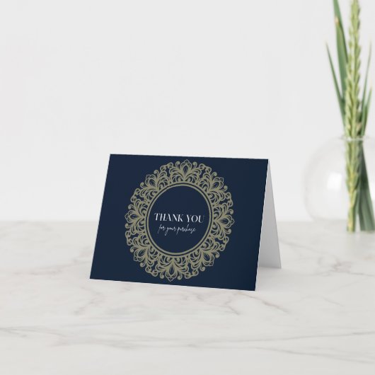 Afdrukbare Navy Blue & Gold Mandala bedankkaart (Voorkant)