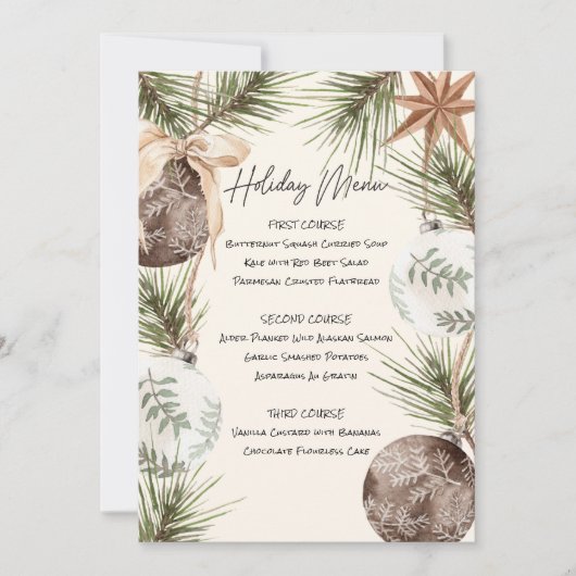 Afdrukbare Ornamenten & Fir Surround Holiday Menu Kaart (Voorkant)