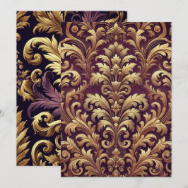 Afdrukbare Paarse en gouden Victoriaans Damask Pat Kaart
