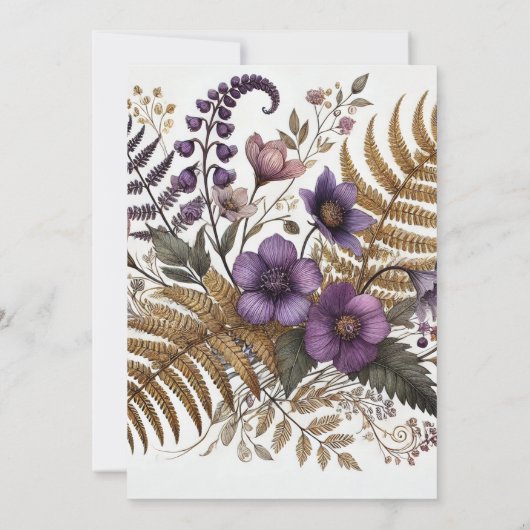 Afdrukbare Paarse & Gouden Boho Wildflowers en Fer Kaart (Achterkant)