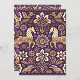 Afdrukbare Paarse & Gouden Scandinavische Folk Art Kaart