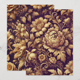 Afdrukbare Paarse & Gouden Victoriaans Bloempatroo Kaart