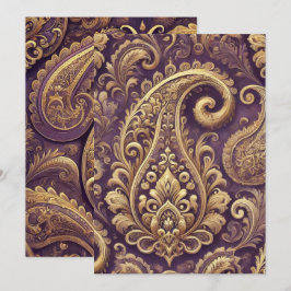 Afdrukbare Paarse & Gouden Victoriaans Paisley Pat Kaart